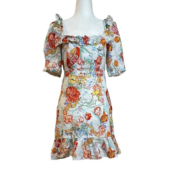 Rixo Camile Ruffle Mini Dress Multicolor in 8 Womens Linen ruffle - Picture 4 of 16